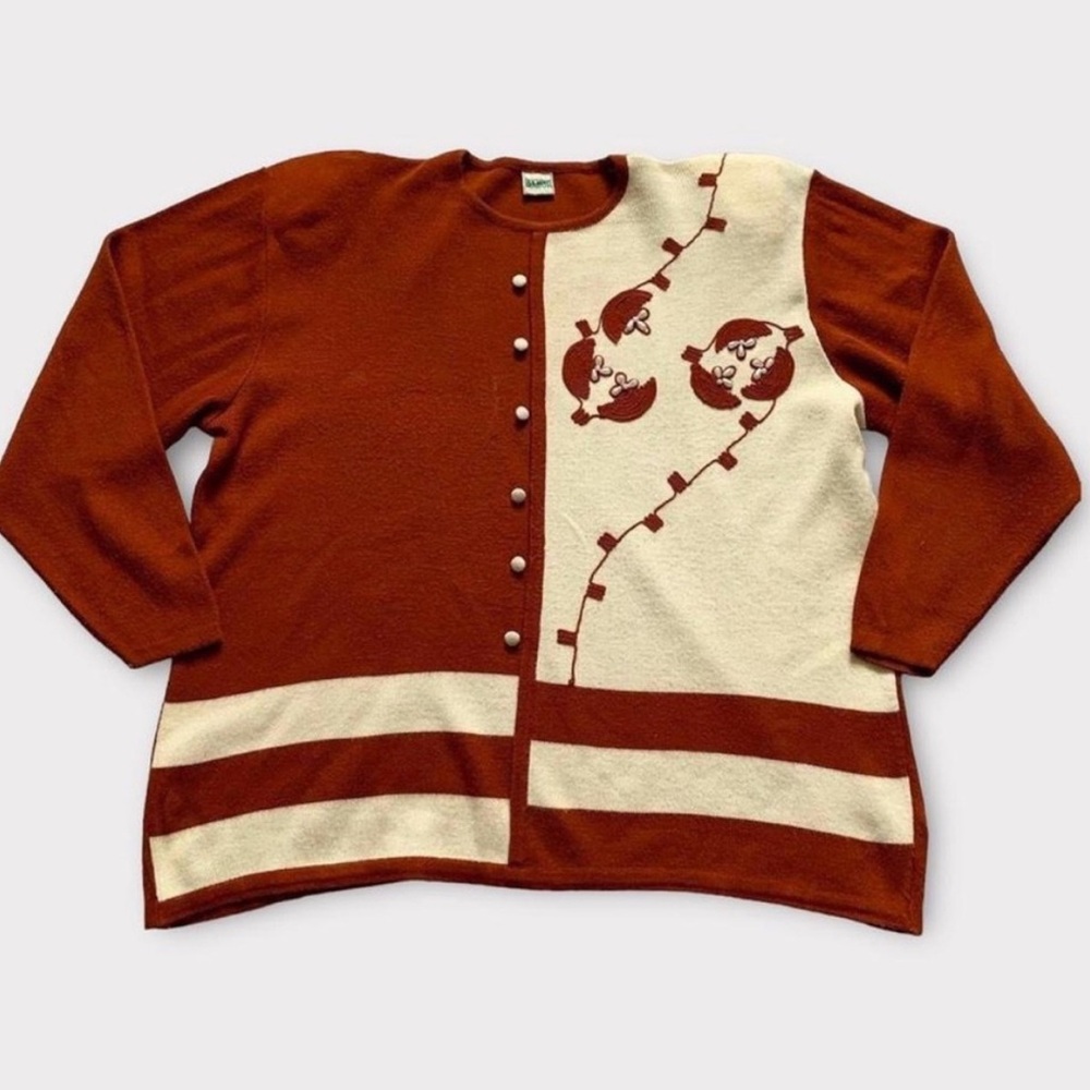 Vintage 80s Brunt Orange & Off White Sweater